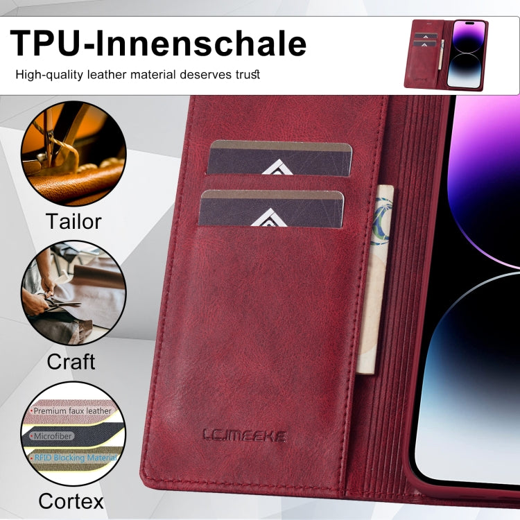 For iPhone 14 Pro LC.IMEEKE RFID Anti-theft Leather Phone Case(Red) - HoMEdemic™ 
