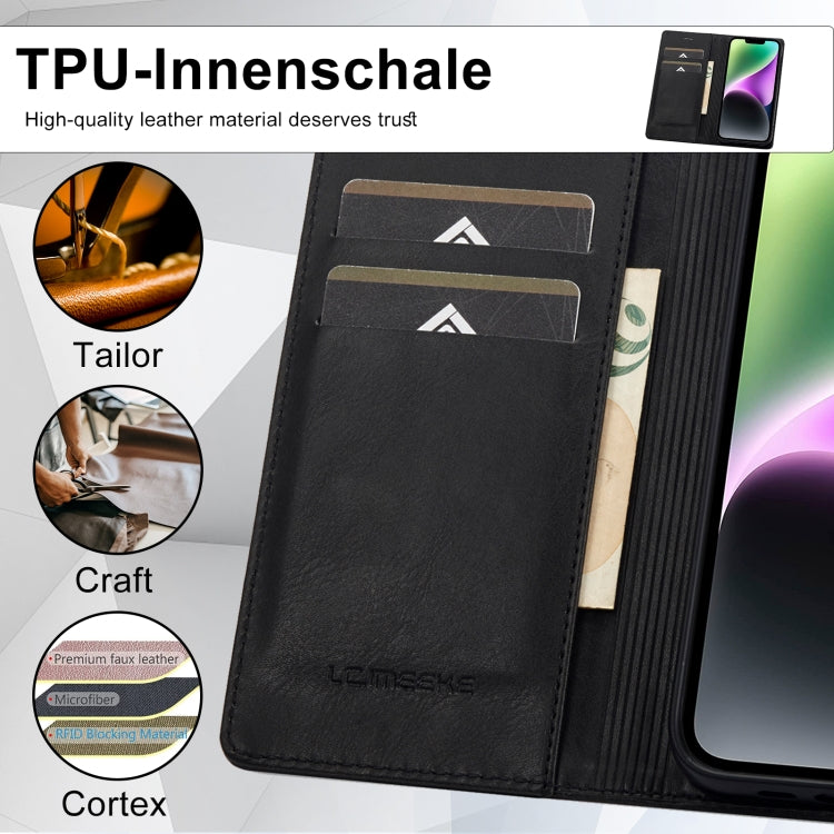 For iPhone 14 LC.IMEEKE RFID Anti-theft Leather Phone Case(Black) - HoMEdemic™ 