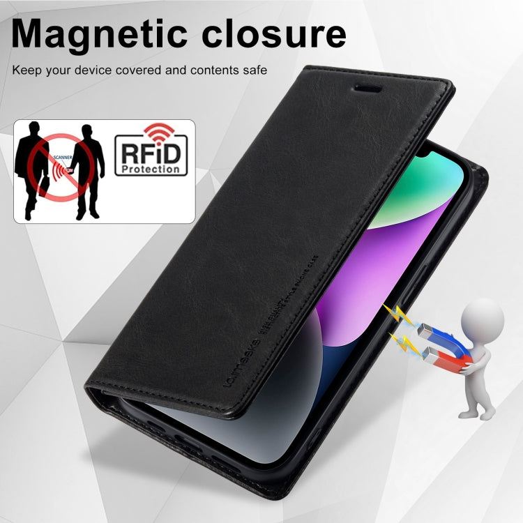 For iPhone 14 LC.IMEEKE RFID Anti-theft Leather Phone Case(Black) - HoMEdemic™ 