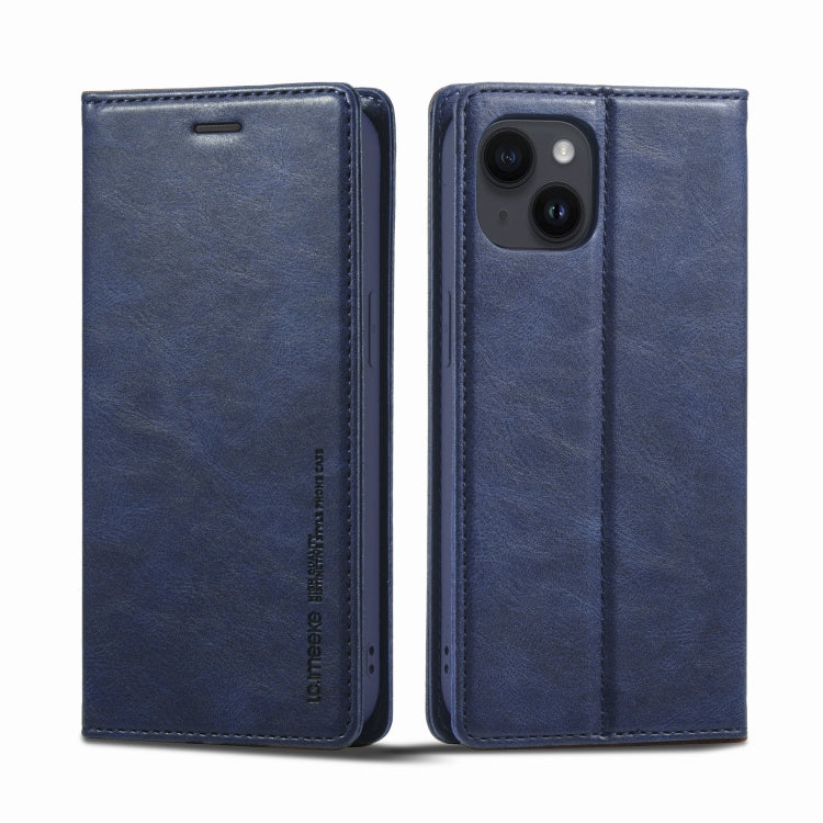 For iPhone 14 LC.IMEEKE RFID Anti-theft Leather Phone Case(Blue) - HoMEdemic™ 