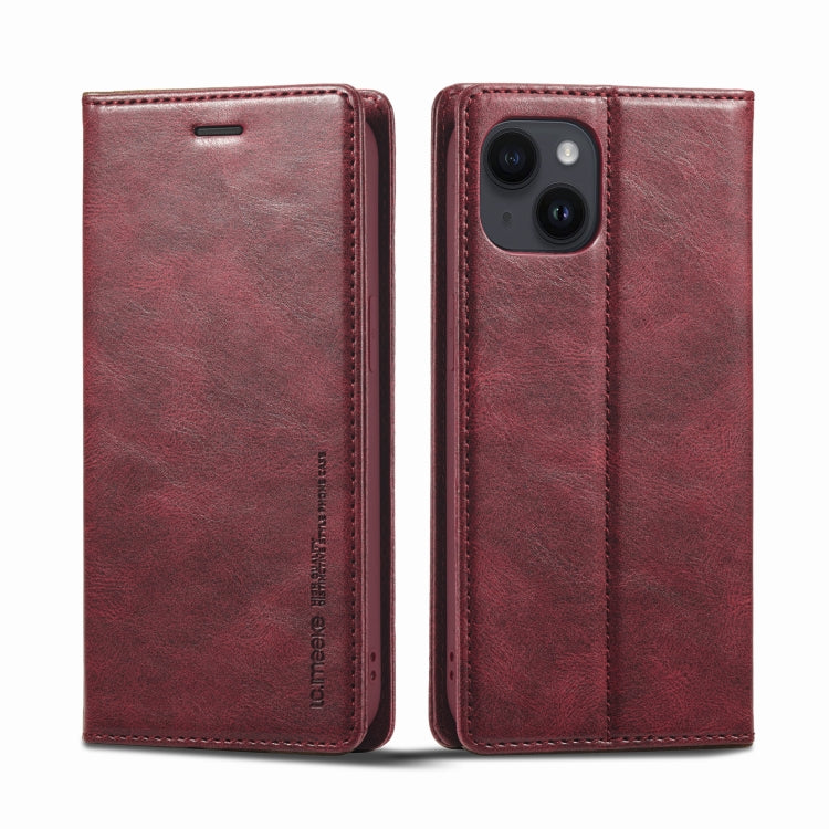 For iPhone 14 LC.IMEEKE RFID Anti-theft Leather Phone Case(Red) - HoMEdemic™ 