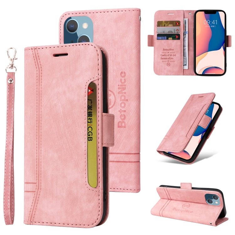 For iPhone 14 Plus BETOPNICE Dual-side Buckle Leather Phone Case(Pink) - HoMEdemic™ 
