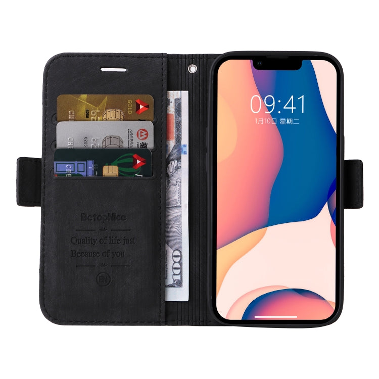 For iPhone 14 Plus BETOPNICE Dual-side Buckle Leather Phone Case(Black) - HoMEdemic™ 