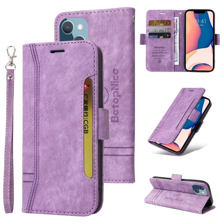 For iPhone 14 Plus BETOPNICE Dual-side Buckle Leather Phone Case(Purple) - HoMEdemic™ 
