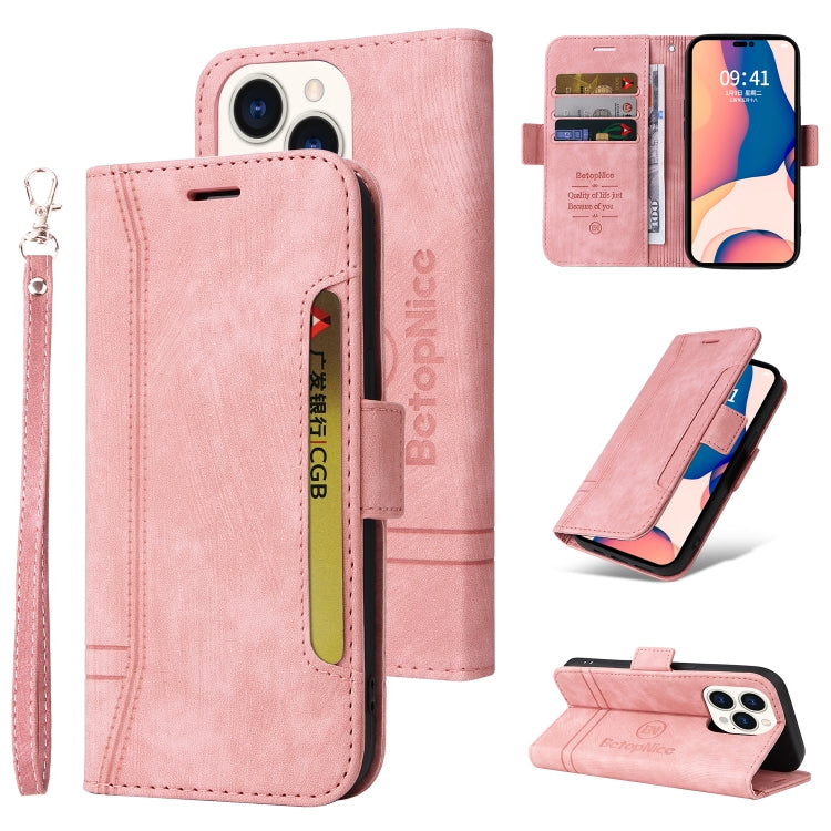 For iPhone 14 Pro BETOPNICE Dual-side Buckle Leather Phone Case(Pink) - HoMEdemic™ 