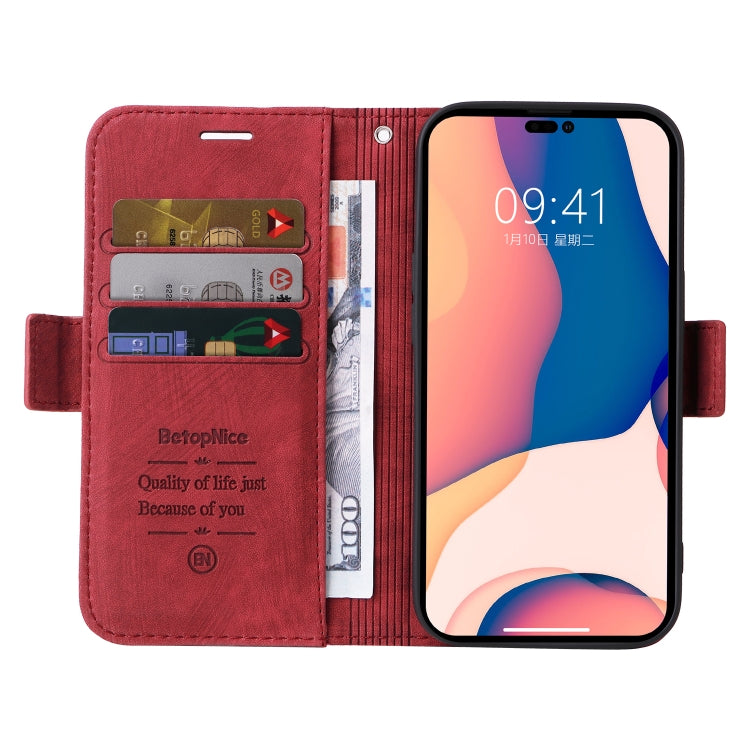 For iPhone 14 Pro Max BETOPNICE Dual-side Buckle Leather Phone Case(Red) - HoMEdemic™ 