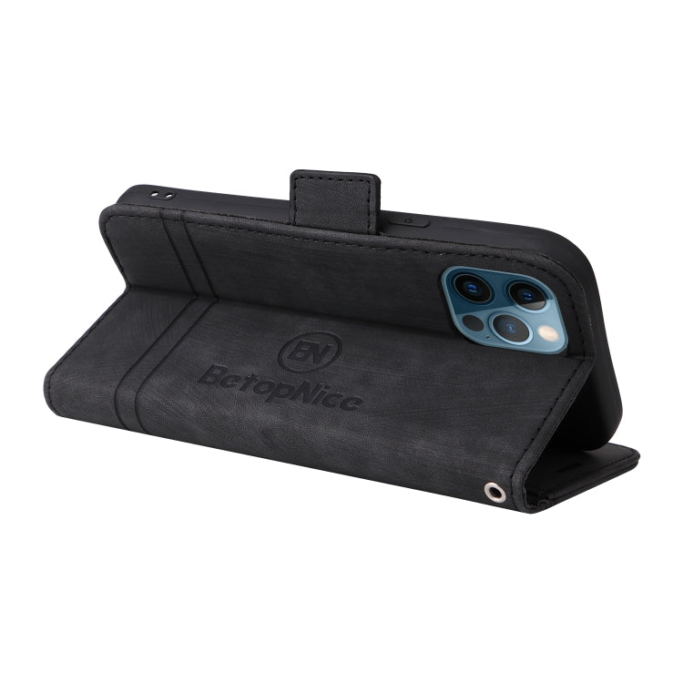 For iPhone 12 Pro Max BETOPNICE Dual-side Buckle Leather Phone Case(Black) - HoMEdemic™ 