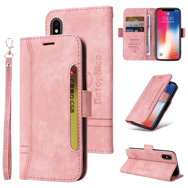 For iPhone X / XS BETOPNICE Dual-side Buckle Leather Phone Case(Pink) - HoMEdemic™ 