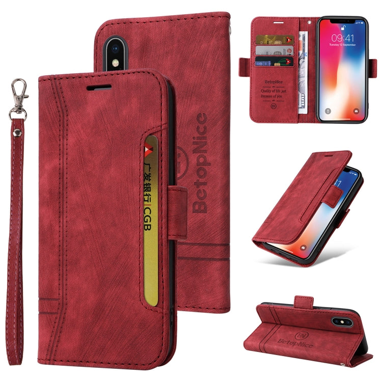 For iPhone XS Max BETOPNICE Dual-side Buckle Leather Phone Case(Red) - HoMEdemic™ 