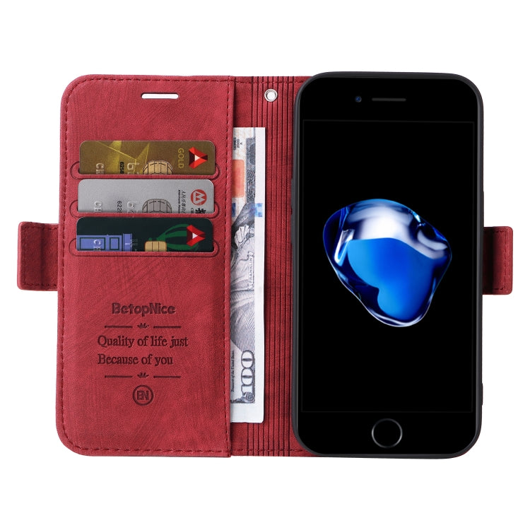For iPhone SE 2022 / SE 2020 / 7 / 8 BETOPNICE Dual-side Buckle Leather Phone Case(Red) - HoMEdemic™ 