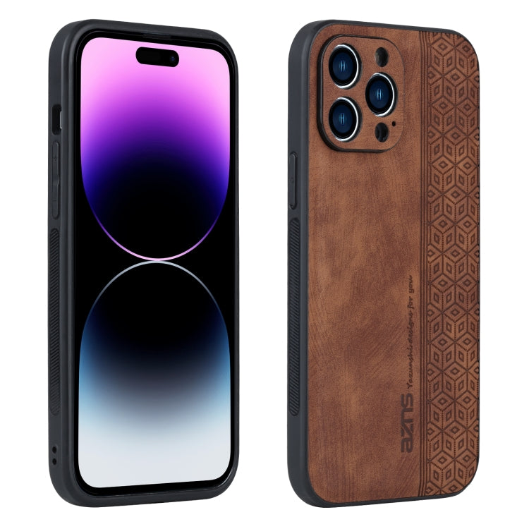 For iPhone 14 Pro AZNS 3D Embossed Skin Feel Phone Case(Brown) - HoMEdemic™ 