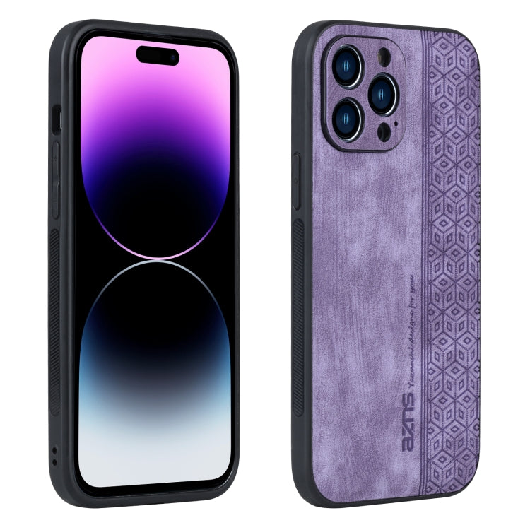 For iPhone 14 Pro AZNS 3D Embossed Skin Feel Phone Case(Purple) - HoMEdemic™ 