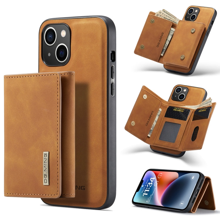 For iPhone 14 Plus DG.MING M1 Series 3-Fold Multi Card Wallet Leather Case(Brown) - HoMEdemic™ 