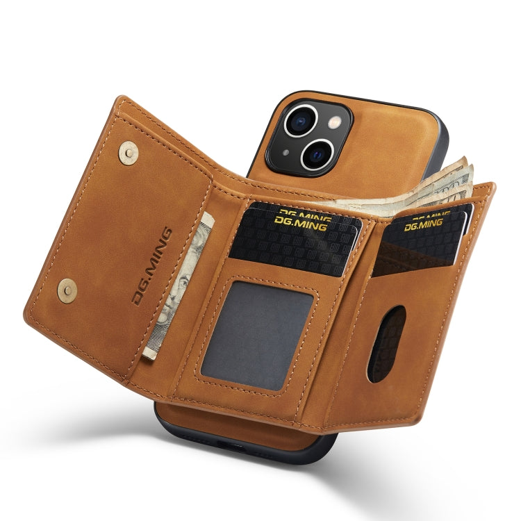 For iPhone 14 Plus DG.MING M1 Series 3-Fold Multi Card Wallet Leather Case(Brown) - HoMEdemic™ 