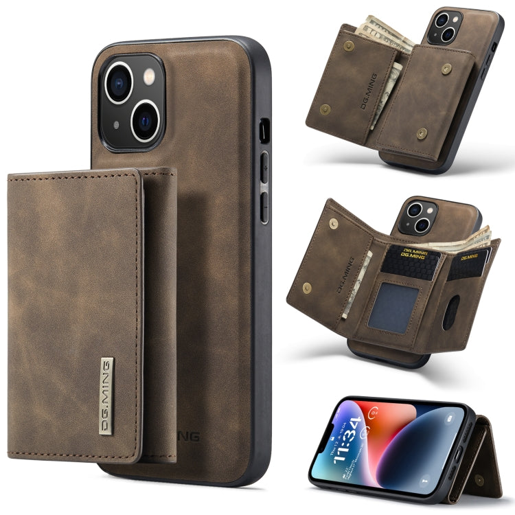 For iPhone 14 Plus DG.MING M1 Series 3-Fold Multi Card Wallet Leather Case(Coffee) - HoMEdemic™ 