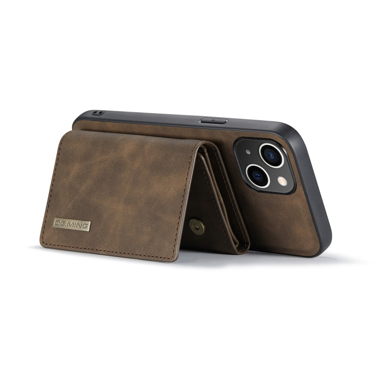 For iPhone 14 Plus DG.MING M1 Series 3-Fold Multi Card Wallet Leather Case(Coffee) - HoMEdemic™ 