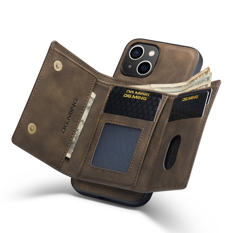 For iPhone 14 Plus DG.MING M1 Series 3-Fold Multi Card Wallet Leather Case(Coffee) - HoMEdemic™ 