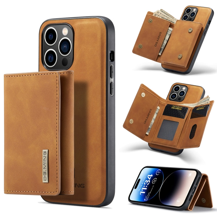 For iPhone 14 Pro DG.MING M1 Series 3-Fold Multi Card Wallet Leather Case(Brown) - HoMEdemic™ 