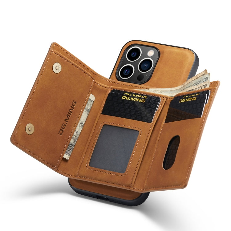 For iPhone 14 Pro DG.MING M1 Series 3-Fold Multi Card Wallet Leather Case(Brown) - HoMEdemic™ 