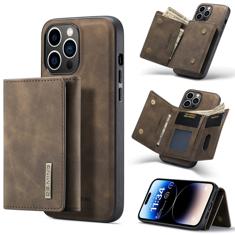 For iPhone 14 Pro DG.MING M1 Series 3-Fold Multi Card Wallet Leather Case(Coffee) - HoMEdemic™ 