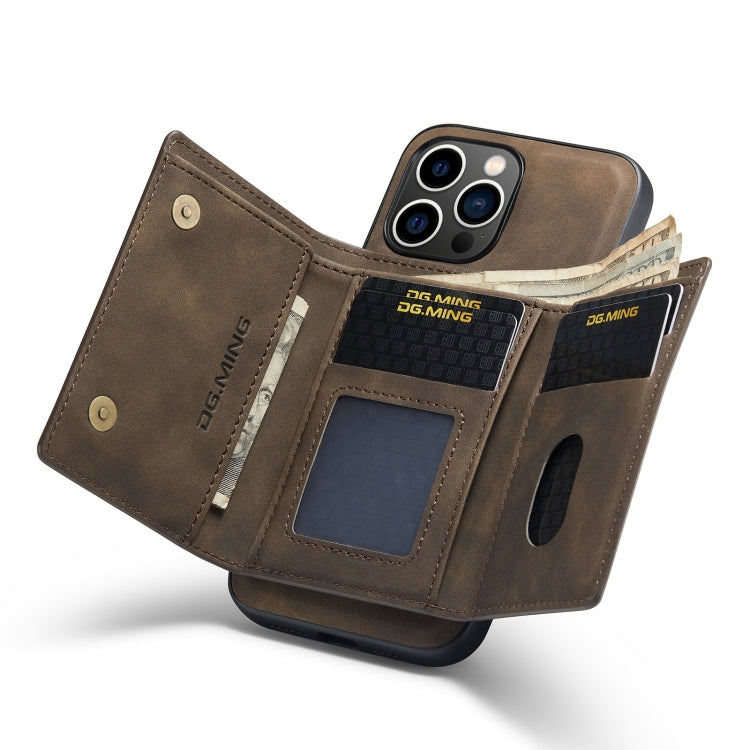 For iPhone 14 Pro DG.MING M1 Series 3-Fold Multi Card Wallet Leather Case(Coffee) - HoMEdemic™ 