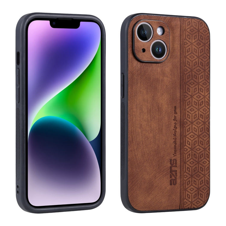 For iPhone 14 AZNS 3D Embossed Skin Feel Phone Case(Brown) - HoMEdemic™ 