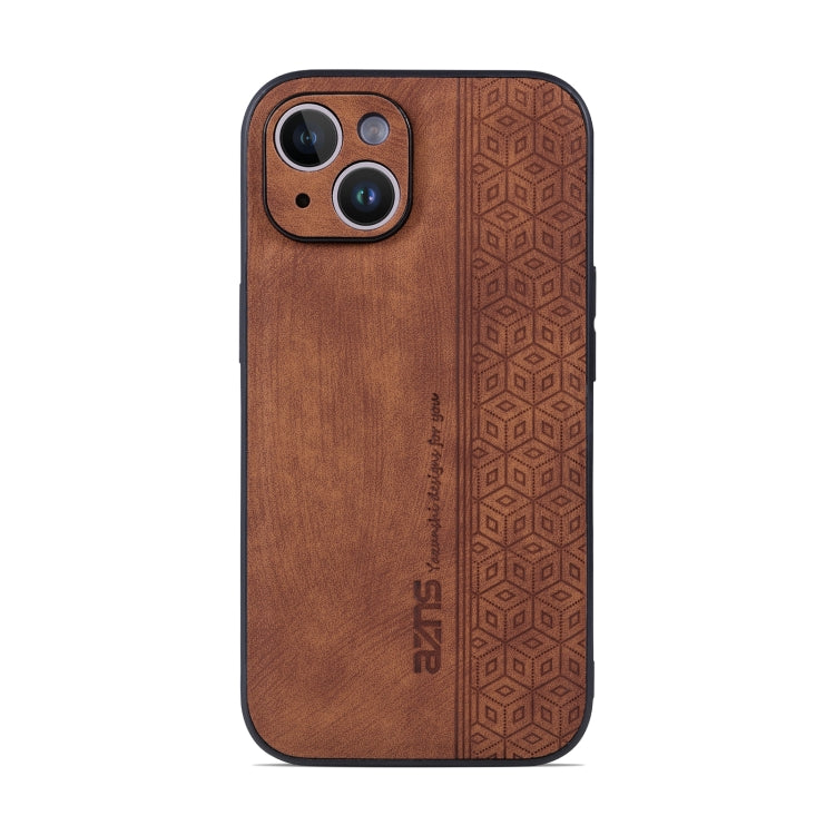 For iPhone 14 AZNS 3D Embossed Skin Feel Phone Case(Brown) - HoMEdemic™ 