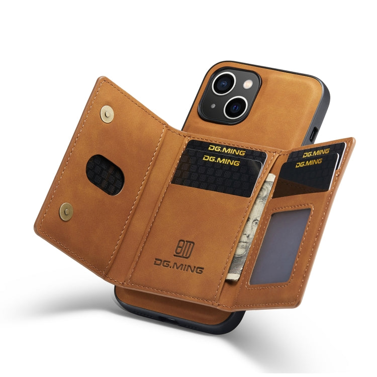 For iPhone 14 Plus DG.MING M2 Series 3-Fold Card Bag Leather Case(Brown) - HoMEdemic™ 