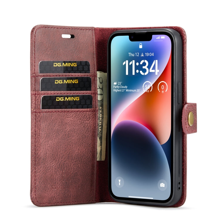 For iPhone 14 DG.MING Crazy Horse Texture Detachable Magnetic Leather Case(Red) - HoMEdemic™ 