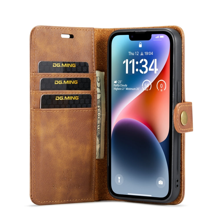 For iPhone 14 DG.MING Crazy Horse Texture Detachable Magnetic Leather Case(Brown) - HoMEdemic™ 