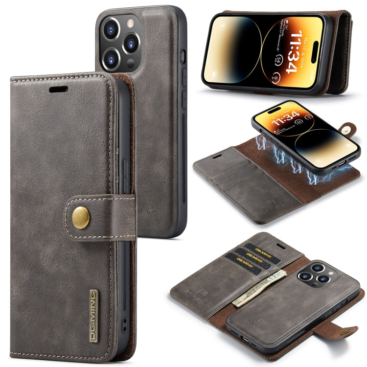 For iPhone 14 Pro DG.MING Crazy Horse Texture Detachable Magnetic Leather Case(Grey) - HoMEdemic™ 