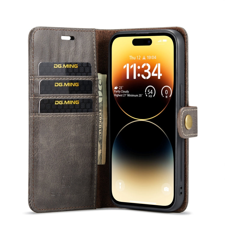 For iPhone 14 Pro DG.MING Crazy Horse Texture Detachable Magnetic Leather Case(Grey) - HoMEdemic™ 