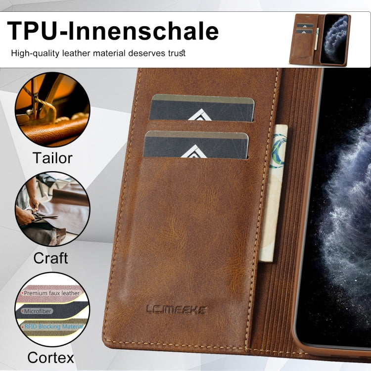 For iPhone 11 Pro LC.IMEEKE RFID Anti-theft Leather Phone Case(Brown) - HoMEdemic™ 