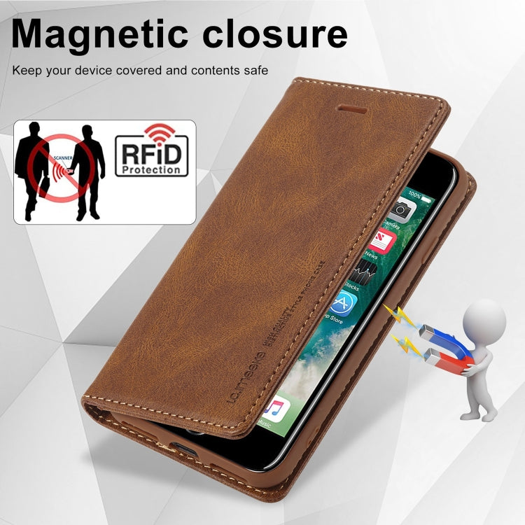 For iPhone SE 2022 / SE 2020 / 8 / 7 LC.IMEEKE RFID Anti-theft Leather Phone Case(Brown) - HoMEdemic™ 