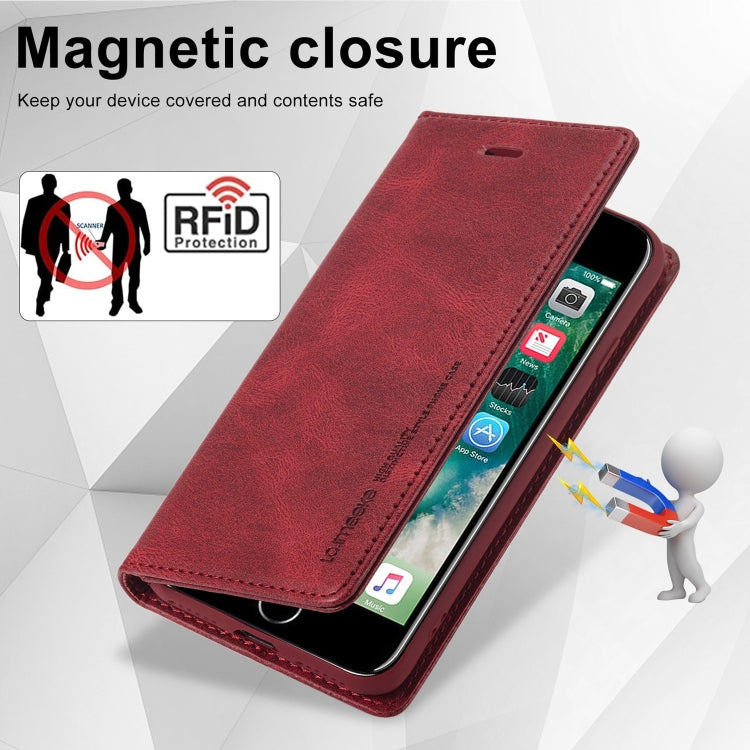 For iPhone SE 2022 / SE 2020 / 8 / 7 LC.IMEEKE RFID Anti-theft Leather Phone Case(Red) - HoMEdemic™ 