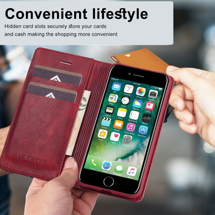 For iPhone SE 2022 / SE 2020 / 8 / 7 LC.IMEEKE RFID Anti-theft Leather Phone Case(Red) - HoMEdemic™ 