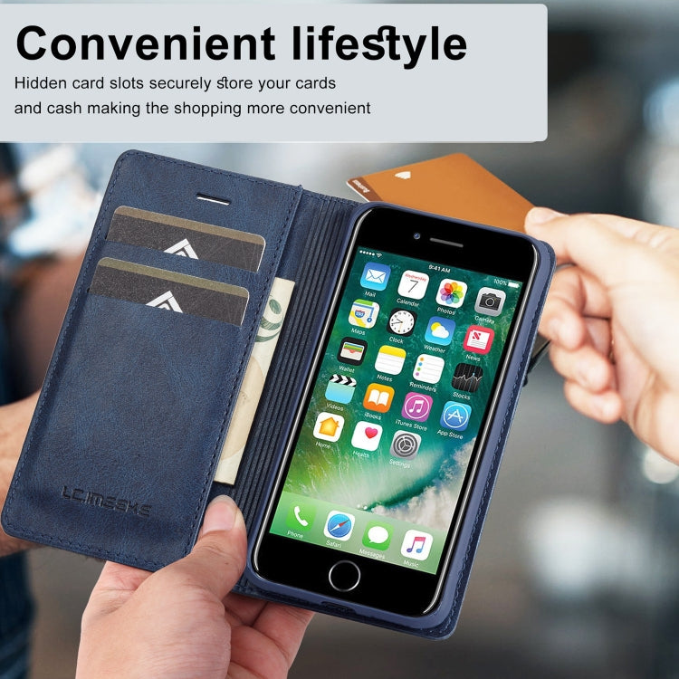 For iPhone SE 2022 / SE 2020 / 8 / 7 LC.IMEEKE RFID Anti-theft Leather Phone Case(Blue) - HoMEdemic™ 