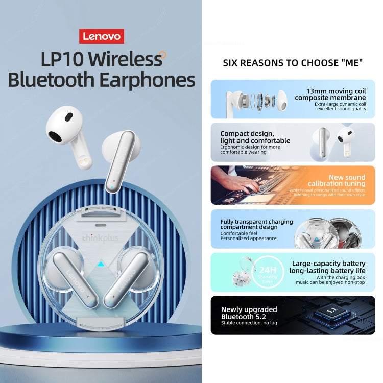 Lenovo LP10 TWS Wireless Bluetooth 5.2 Noise Reduction Earphone with Mic(Black) - HoMEdemic™ 