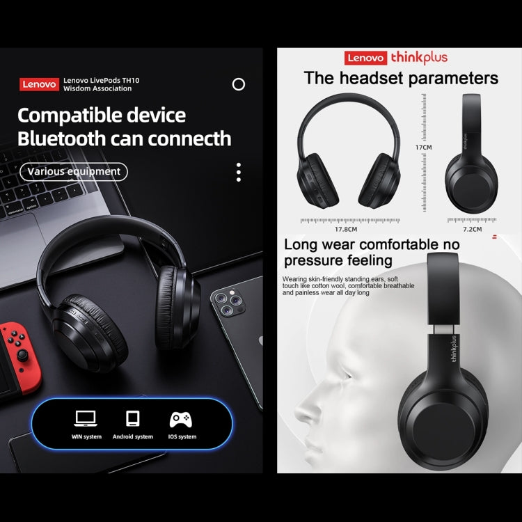 Lenovo TH10 Wireless Bluetooth Gaming Bass Music Sports Noise-cancelling Headphone(Black) - HoMEdemic™ 