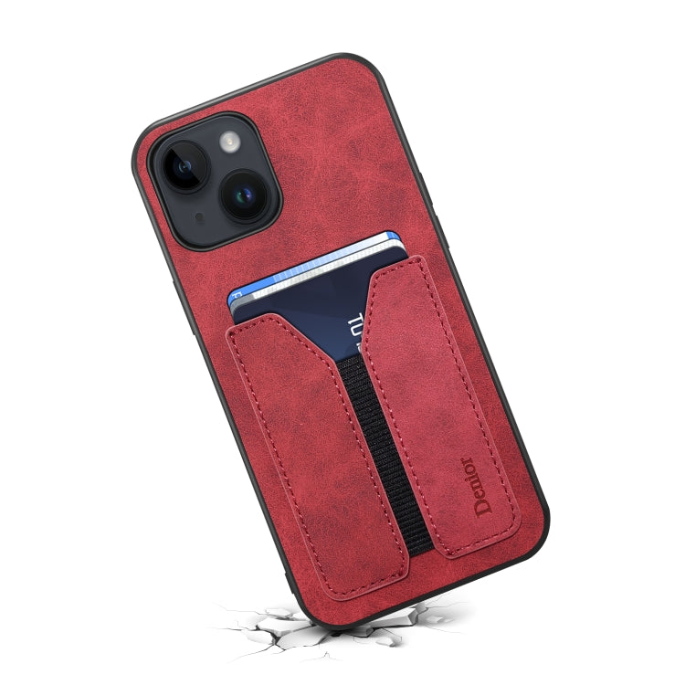 For iPhone 14 Denior DV Elastic Card PU Back Cover Phone Case(Red) - HoMEdemic™ 