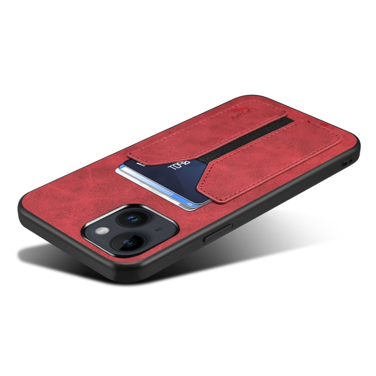 For iPhone 14 Denior DV Elastic Card PU Back Cover Phone Case(Red) - HoMEdemic™ 