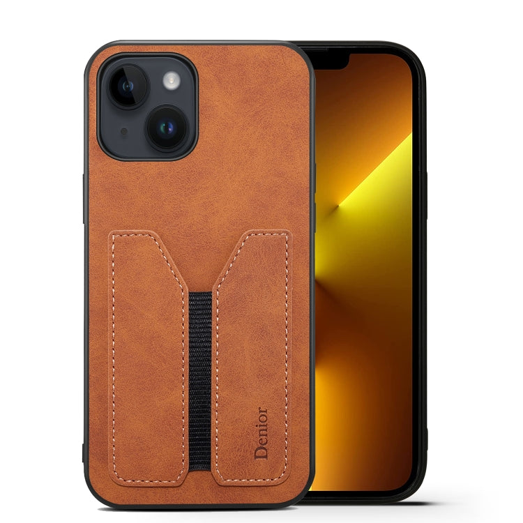For iPhone 14 Denior DV Elastic Card PU Back Cover Phone Case(Brown) - HoMEdemic™ 