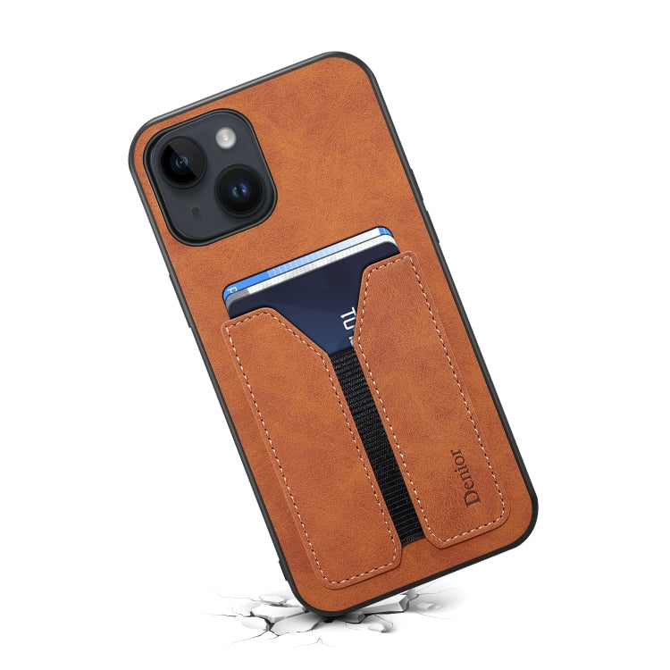 For iPhone 14 Denior DV Elastic Card PU Back Cover Phone Case(Brown) - HoMEdemic™ 