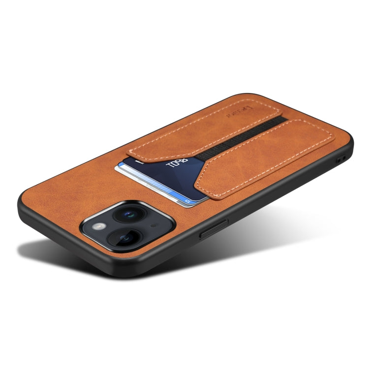 For iPhone 14 Denior DV Elastic Card PU Back Cover Phone Case(Brown) - HoMEdemic™ 