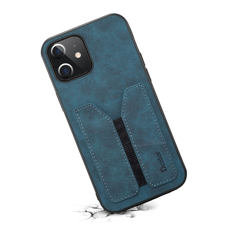 For iPhone 12 mini Denior DV Elastic Card PU Back Cover Phone Case(Blue) - HoMEdemic™ 