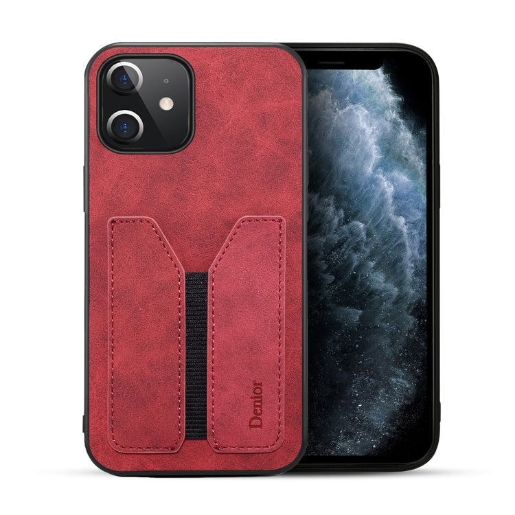 For iPhone 12 mini Denior DV Elastic Card PU Back Cover Phone Case(Red) - HoMEdemic™ 