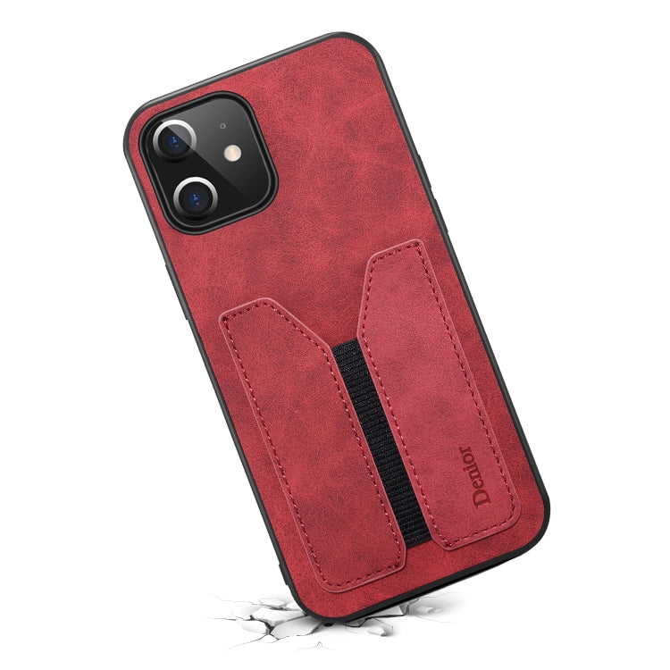 For iPhone 12 mini Denior DV Elastic Card PU Back Cover Phone Case(Red) - HoMEdemic™ 