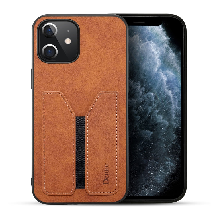 For iPhone 12 mini Denior DV Elastic Card PU Back Cover Phone Case(Brown) - HoMEdemic™ 