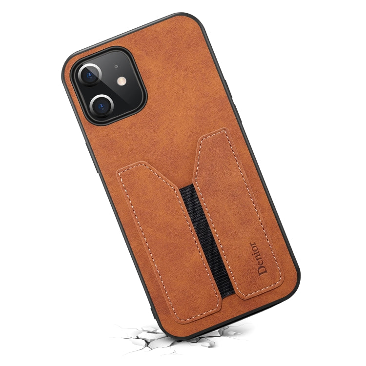 For iPhone 12 mini Denior DV Elastic Card PU Back Cover Phone Case(Brown) - HoMEdemic™ 