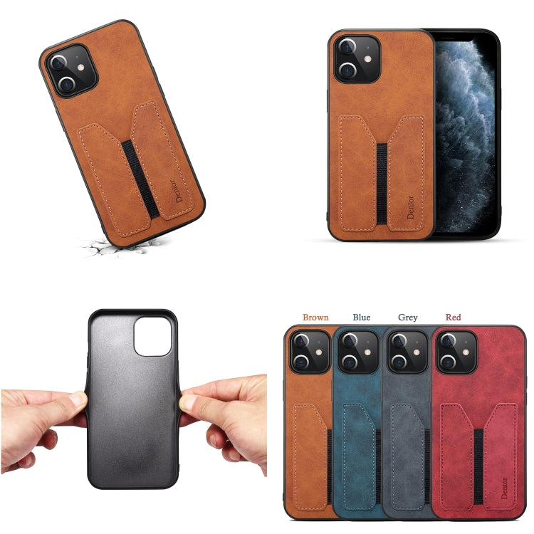 For iPhone 12 mini Denior DV Elastic Card PU Back Cover Phone Case(Red) - HoMEdemic™ 
